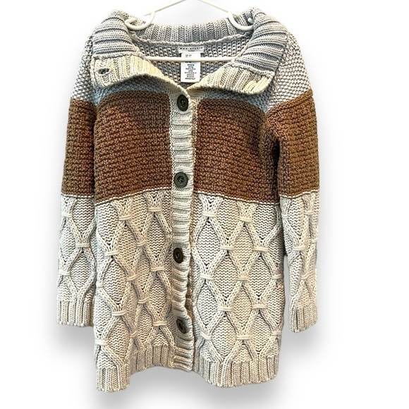 Max Studio Baby | Tan Color-block Textured Sweater Long Duster | Size 3T Girls - Picture 1 of 7